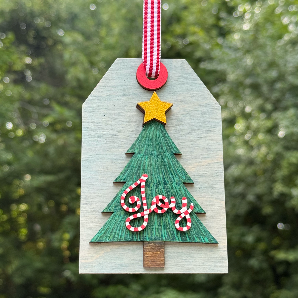 Tree "Joy" Tag Layered Wood Ornament