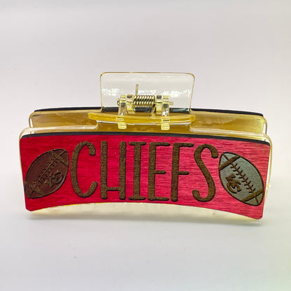 Kansas City Chiefs Logo Wood 4 inch Rectangle Hair Clip