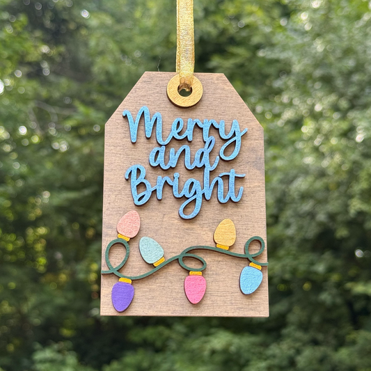 Merry & Bright Tag Layered Wood Ornament