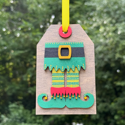 Elf Tag Layered Wood Ornament