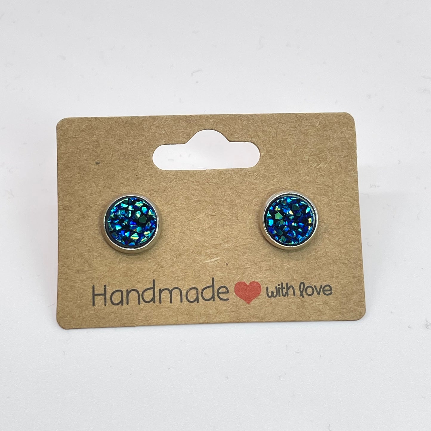 Dark Blue Green Druzy Stud Earrings