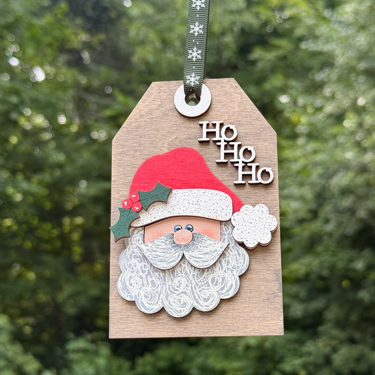 Santa Tag Layered Wood Ornament