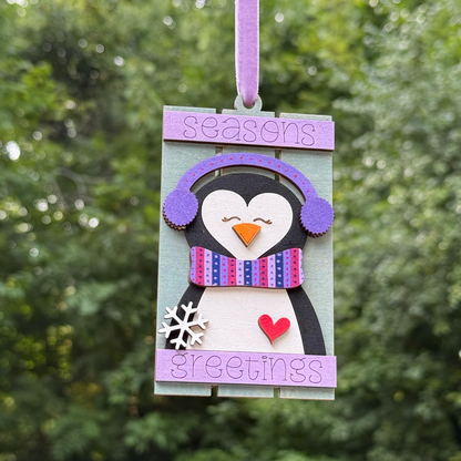 Penguin Pallet Layered Wood Ornament