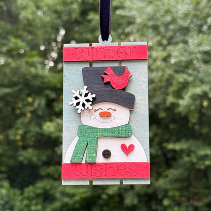 Snowman Pallet Layered Wood Ornament