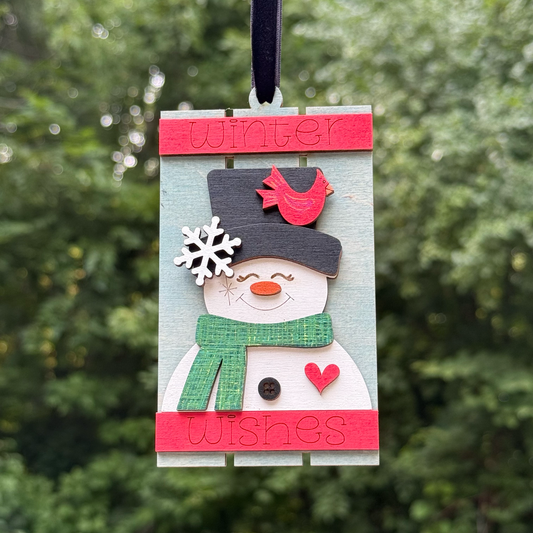 Snowman Pallet Layered Wood Ornament