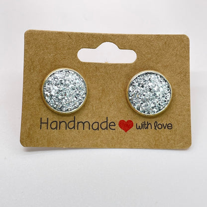 Bright Silver Druzy Stud Earrings