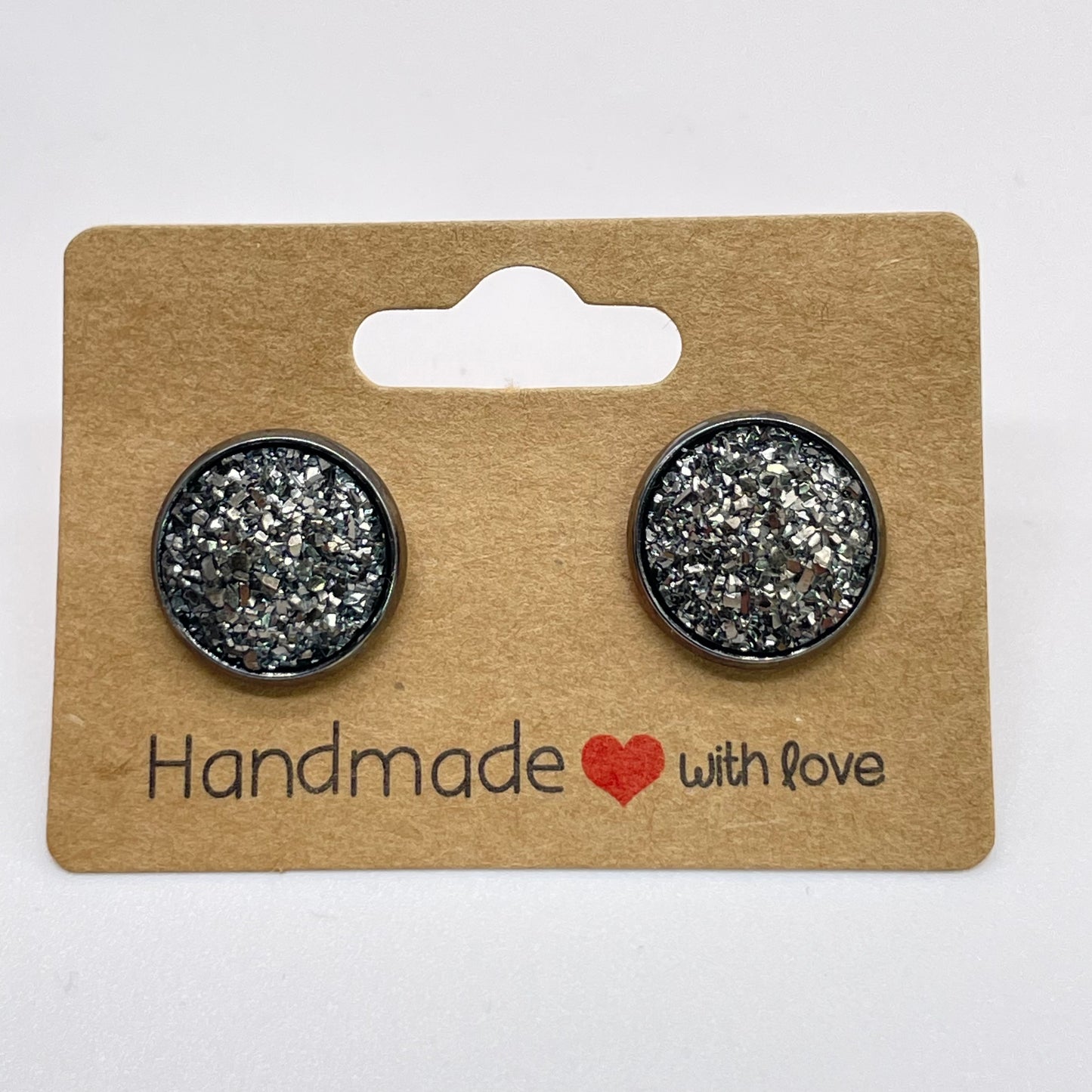 Dark Silver Druzy Stud Earrings