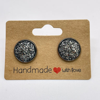 Dark Silver Druzy Stud Earrings