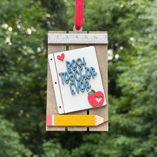 Notebook Paper Teacher Pallet Layered Wood Ornament