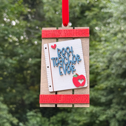 Notebook Paper Teacher Pallet Layered Wood Ornament