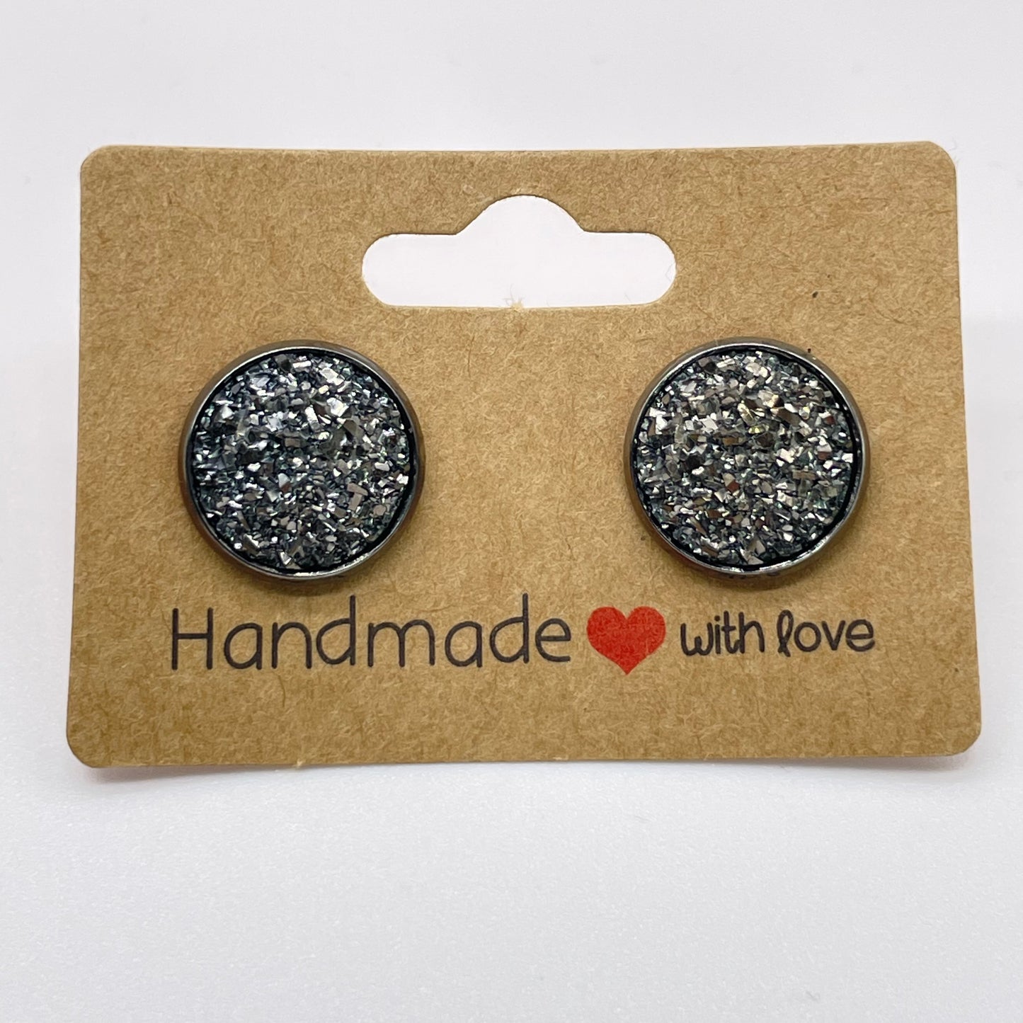 Dark Silver Druzy Stud Earrings