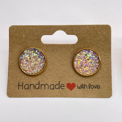 Peach Druzy Stud Earrings