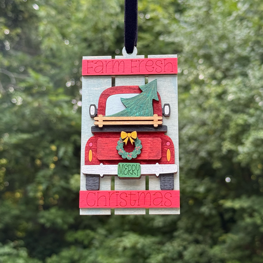 Red Truck Pallet Layered Wood Ornament