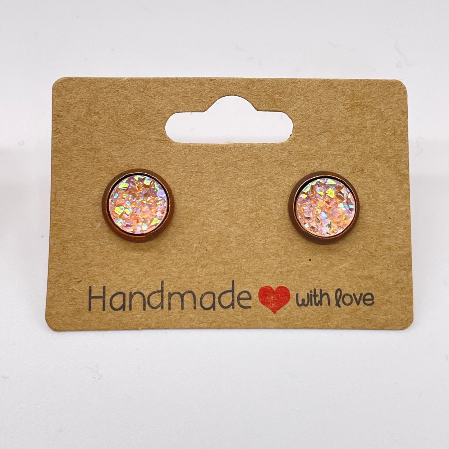 Peach Druzy Stud Earrings