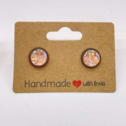 Peach Druzy Stud Earrings