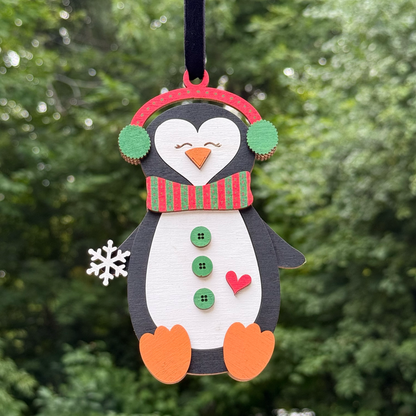 Penguin with Earmuffs Layered Wood Ornament