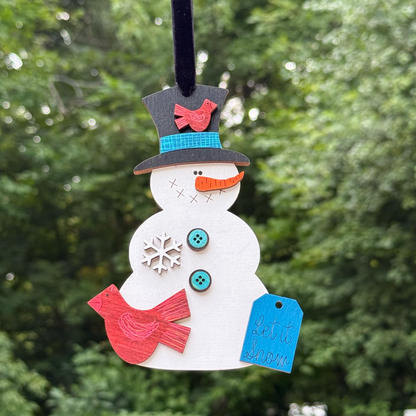 Snowman "let it snow" Tag & Cardinal Layered Wood Ornament