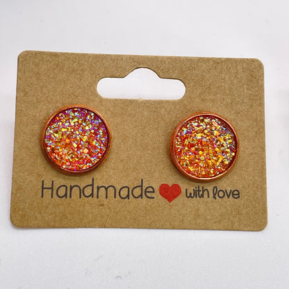 Peach Druzy Stud Earrings