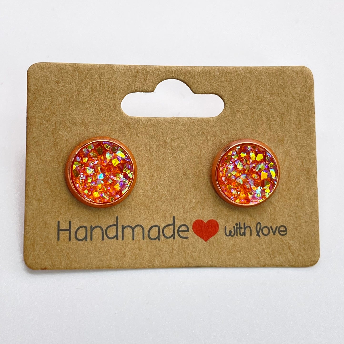 Peach Druzy Stud Earrings