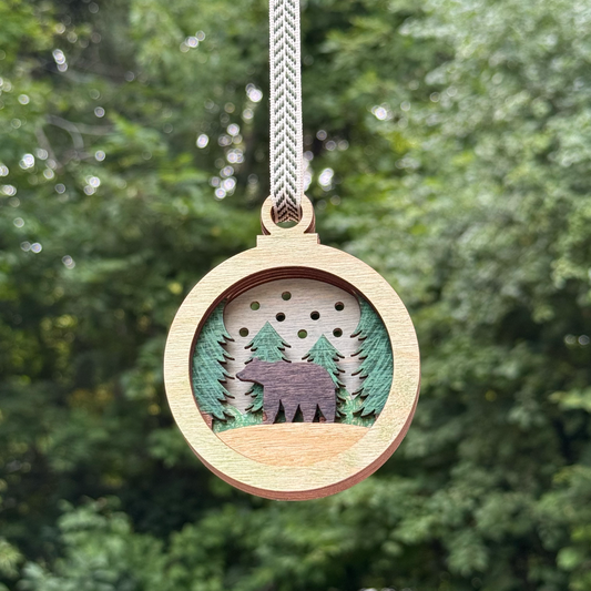 Bear Among Pines Layered Wood Ornament