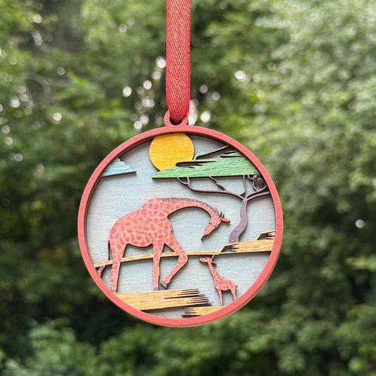 Round Giraffe Layered Wood Ornament