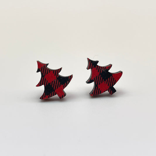 Red Buffalo Plaid Tree (Small) Stud Earrings