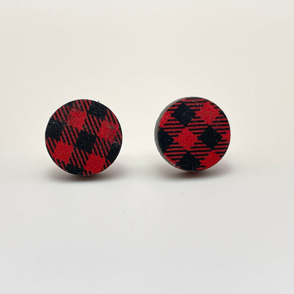 Red Buffalo Plaid Circle Stud Earrings