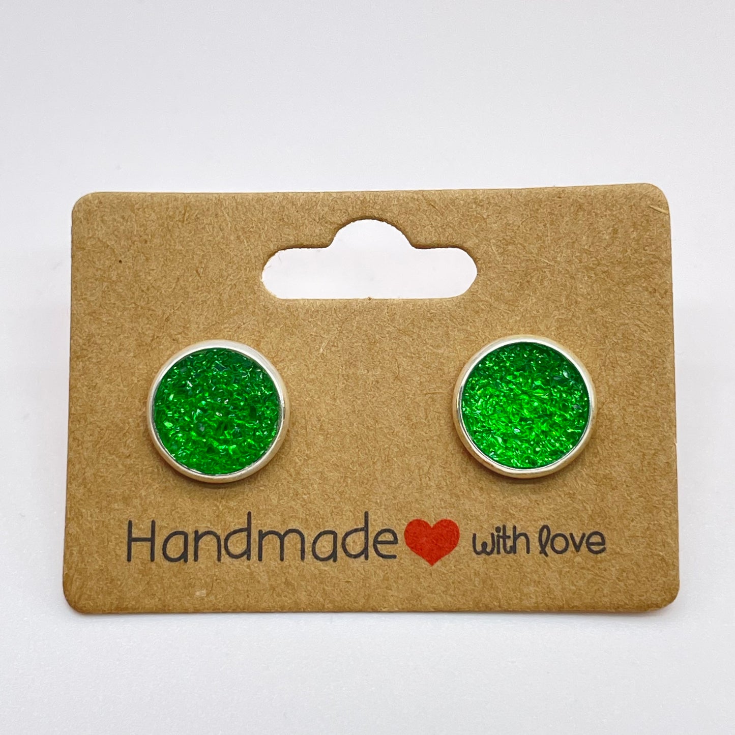 Lime Green Druzy Stud Earrings