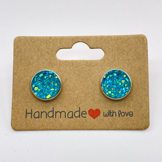 Turquoise Blue Druzy Stud Earrings