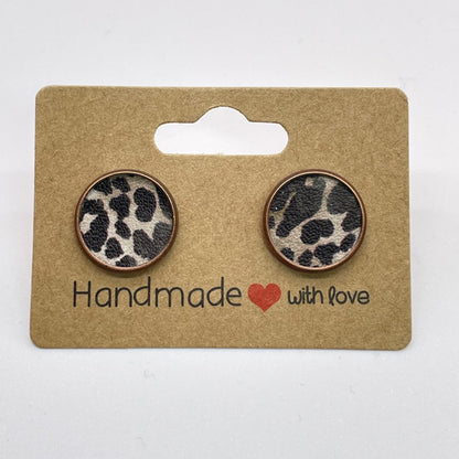 Brown Leopard Circle Stud Earrings