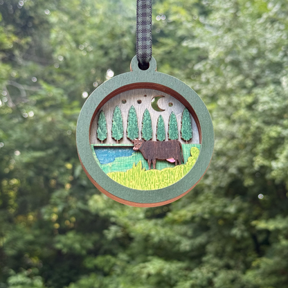 Cow Among Trees Layered Wood Ornament