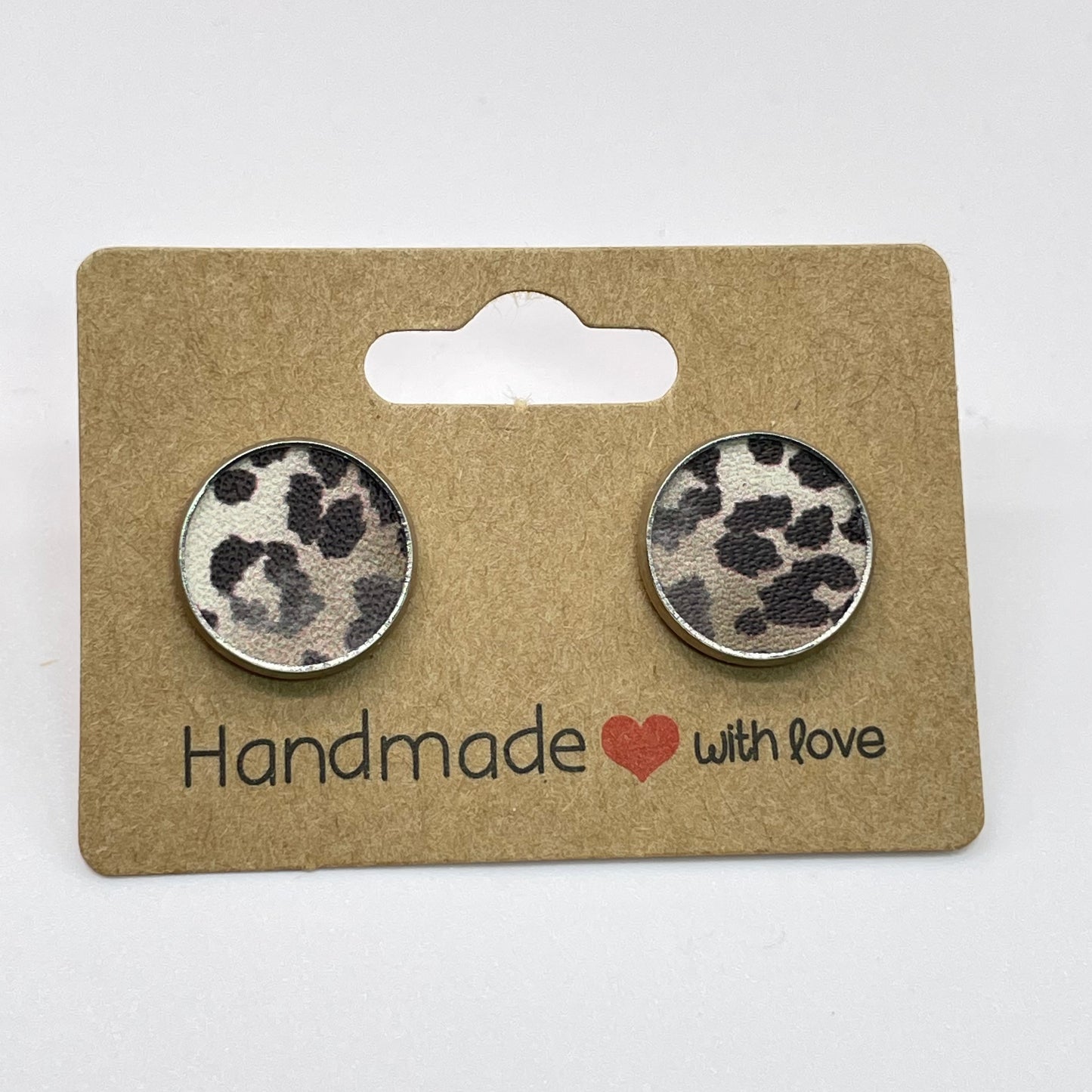 Brown Leopard Circle Stud Earrings