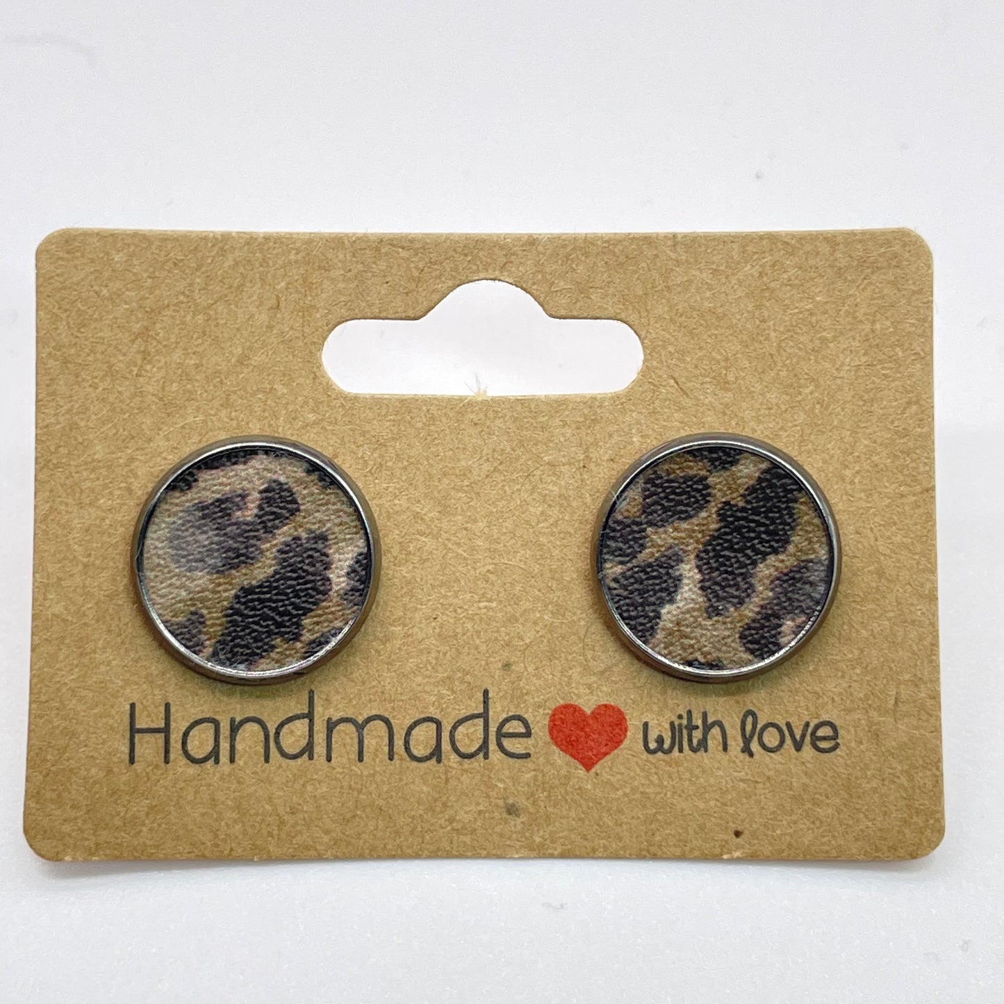 Brown Leopard Circle Stud Earrings