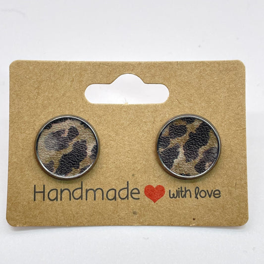 Leopard Faux Leather Circle Stud Earrings