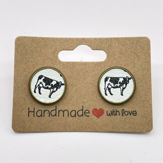 Full Body Cow Circle Stud Earrings