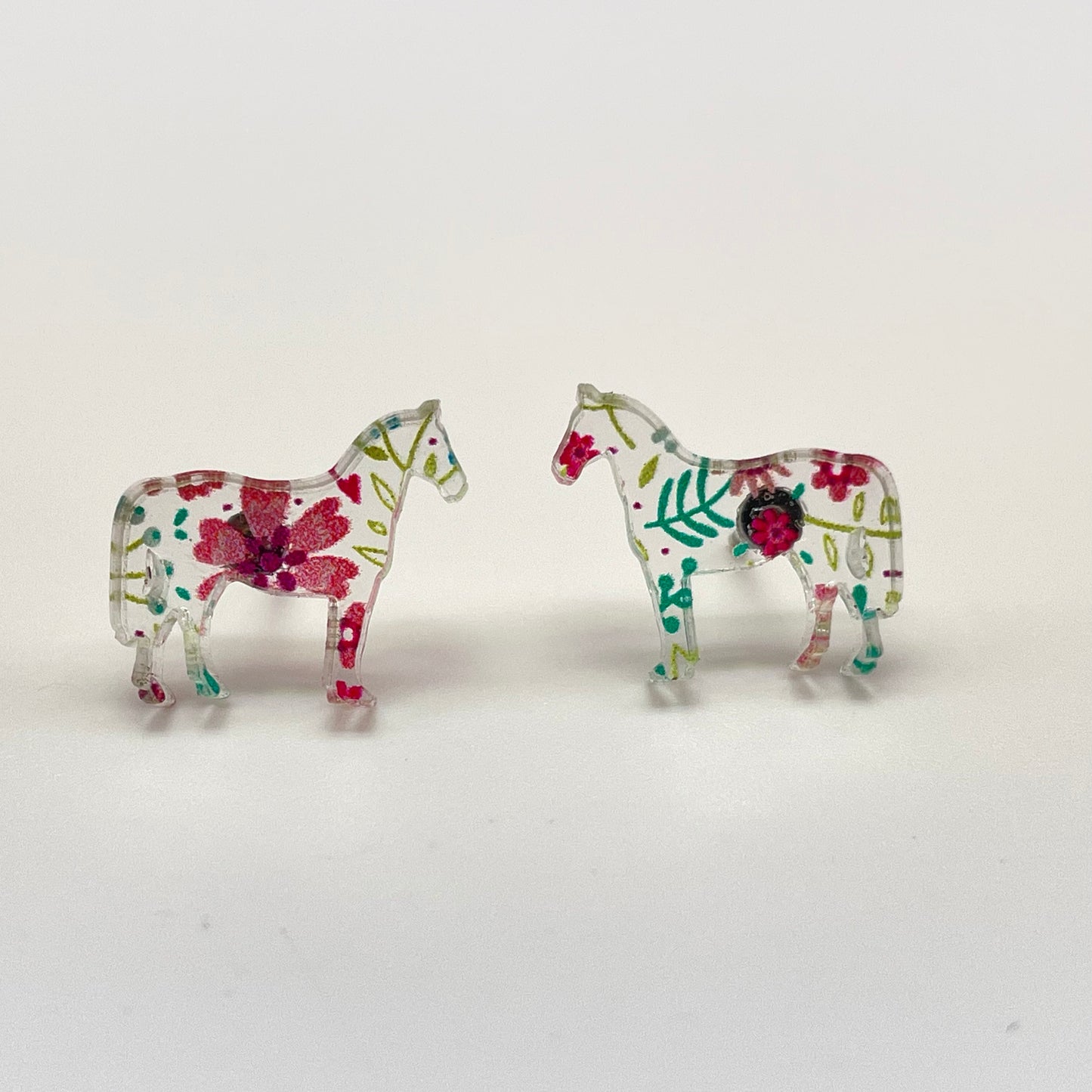 Clear Acrylic Floral Horse Stud Earrings