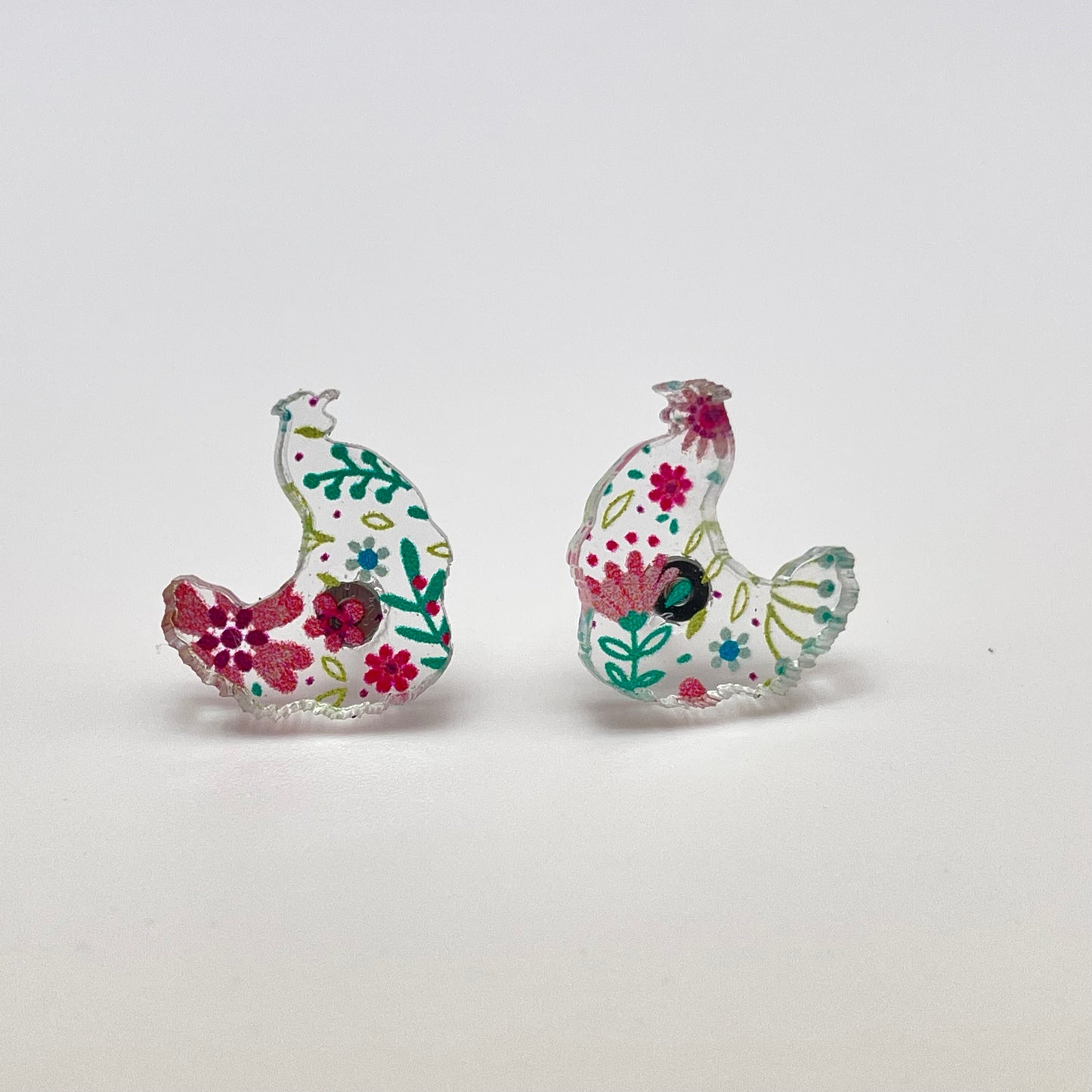 Clear Acrylic Floral Chicken Stud Earrings