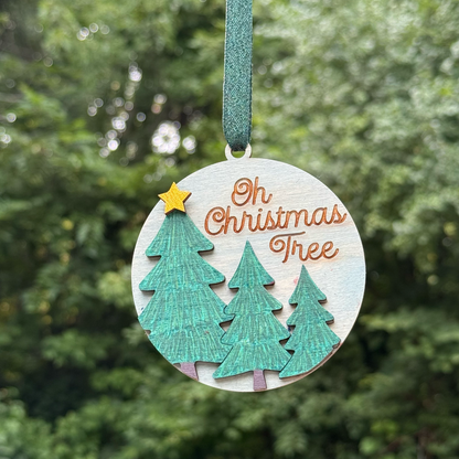 Round Trio of Trees Layered Wood Ornament