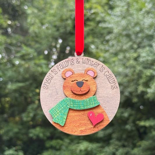 Round Bear Layered Wood Ornament