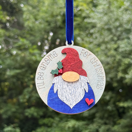 Round Gnome Layered Wood Ornament