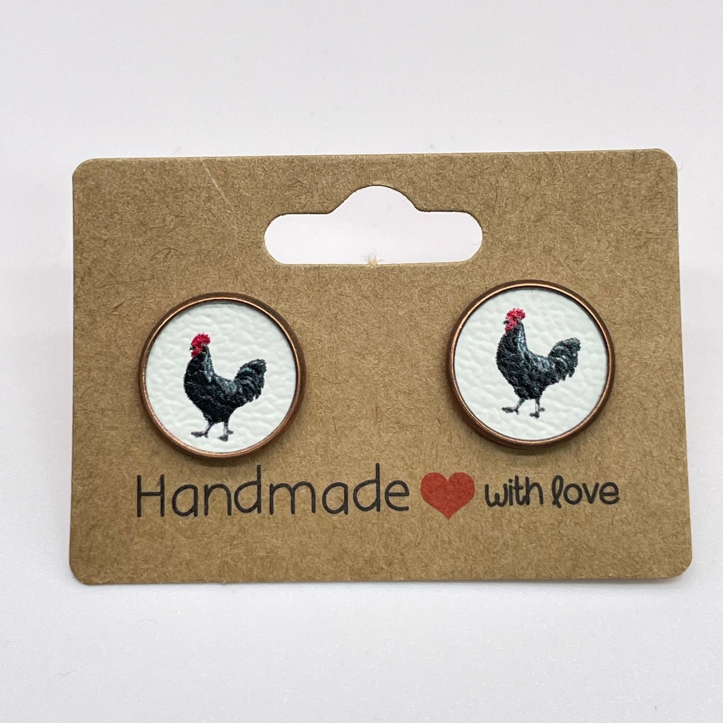 Black Chicken Circle Stud Earrings