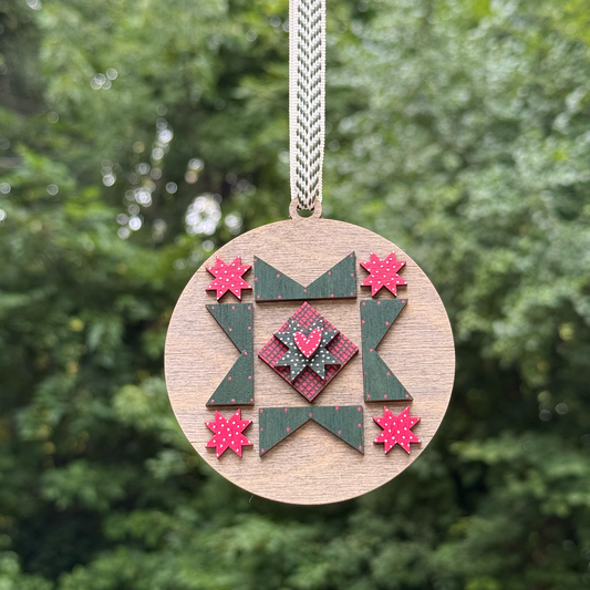 Round Quilt Block Layered Wood Ornament