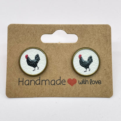 Black Chicken Circle Stud Earrings