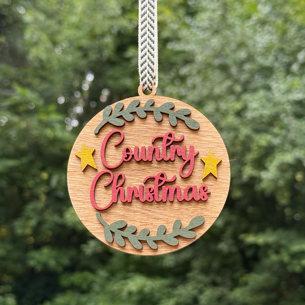 Round Country Christmas Layered Wood Ornament