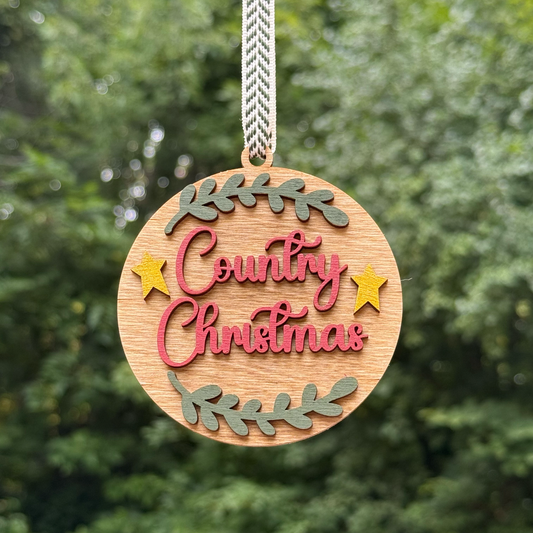 Round Country Christmas Layered Wood Ornament
