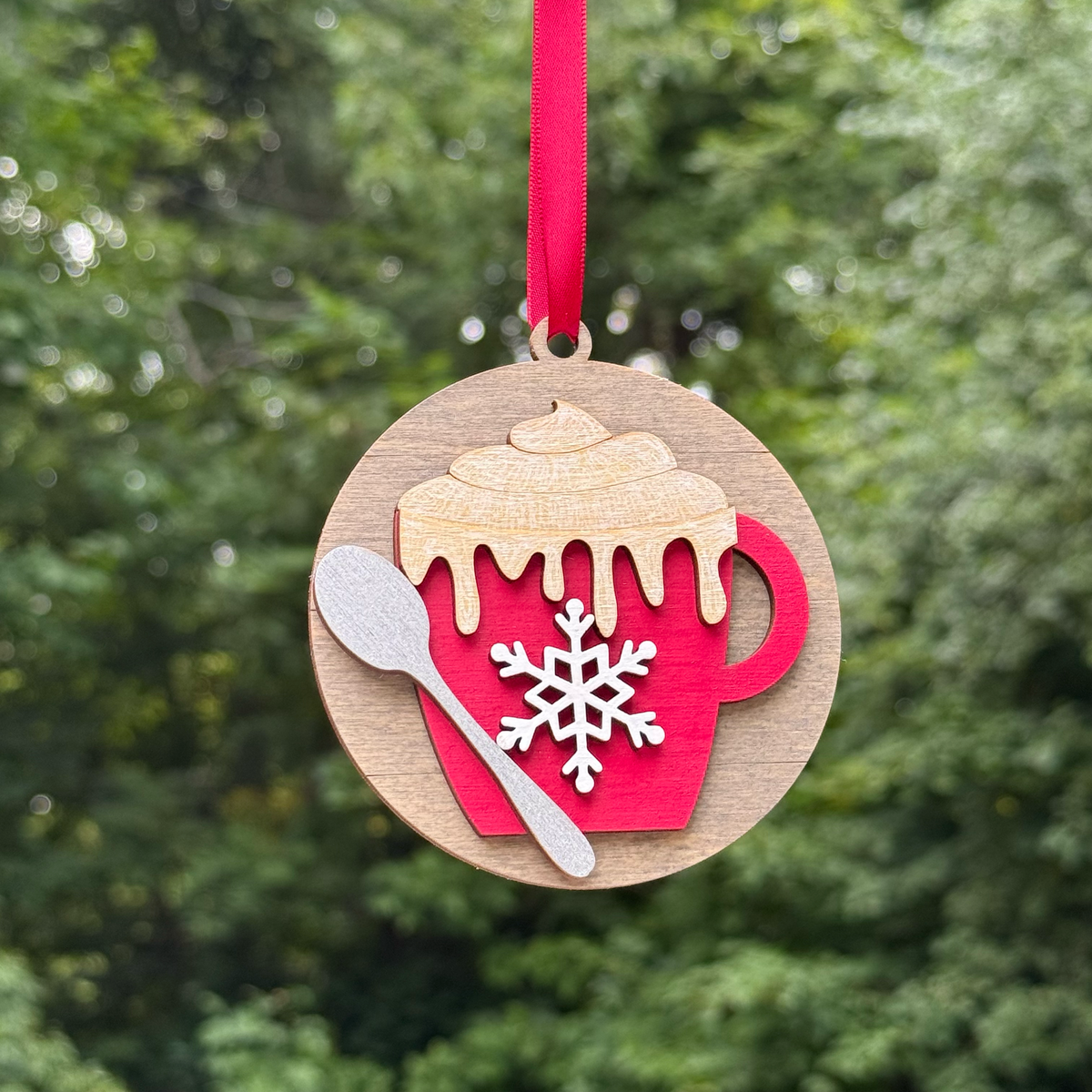Round Cup of Cocoa Layered Wood Ornament