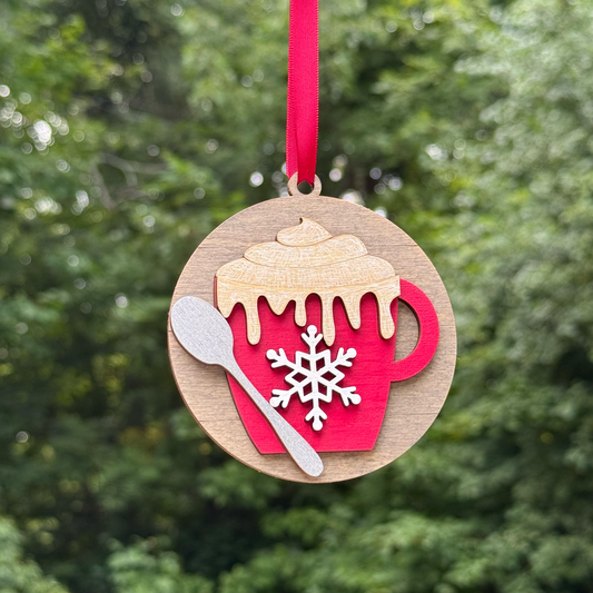 Round Cup of Cocoa Layered Wood Ornament