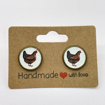 Brown Chicken Circle Stud Earrings