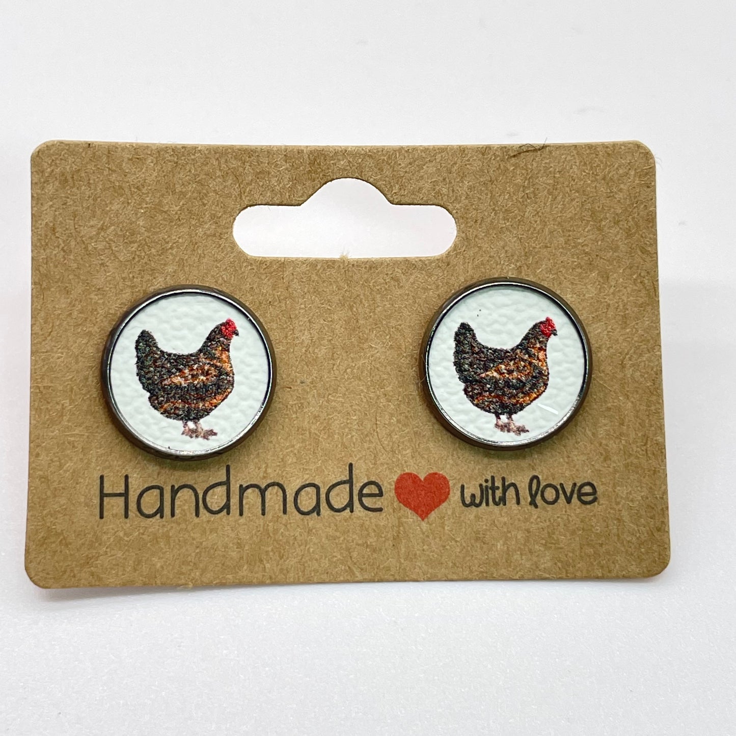 Brown Chicken Circle Stud Earrings