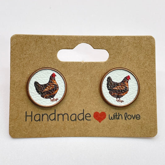 Brown Chicken Circle Stud Earrings